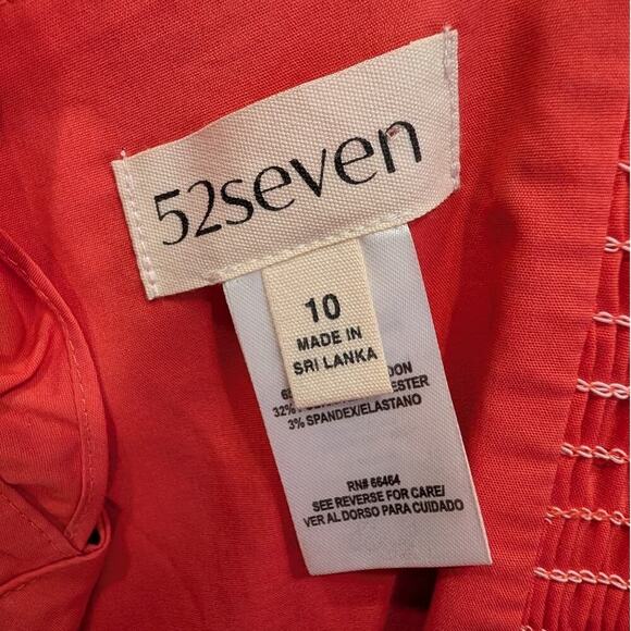 52seven Midi Dress Smocked Stretch Cotton Pockets Casual Church Picnic - Size 10 - Picture 6 of 7